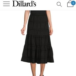 Antonio Melani Brielle Black Textured Tiered Midi Skirt Womens 0